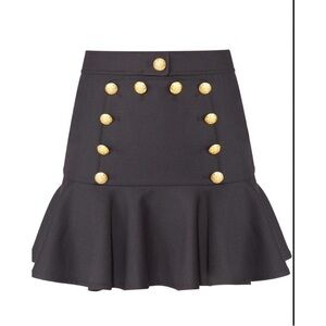 Veronica Beard Morrison Sailor Flounce
Mini Skirt Black Gold Button